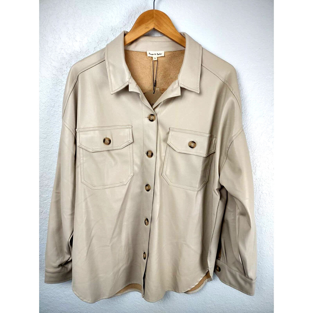 Aaron & Amber Women's Tan‎ Pleater Size L Shirt/Jacket